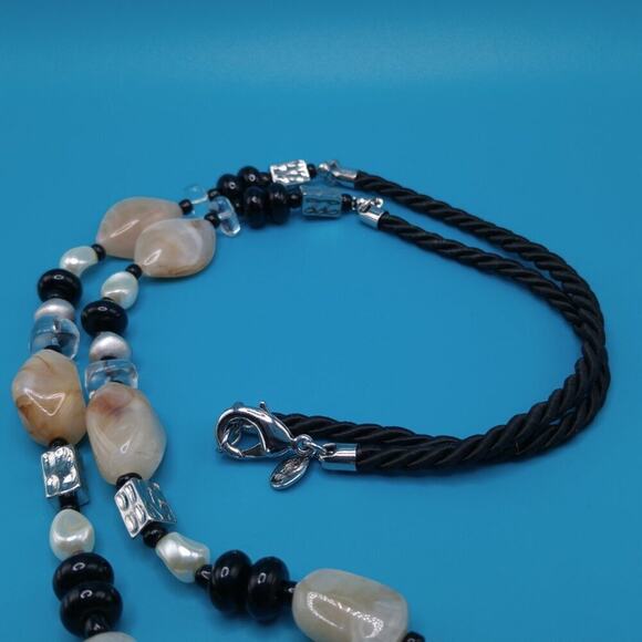 Chico's Long Beaded Necklace, Two Layer Pendant, Lucite Beads, Satin Cord, 34 In - Picture 11 of 13